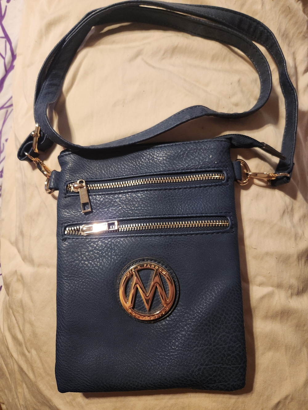 Mkf Collection - Navy Crossbody Bag with Gold Accents